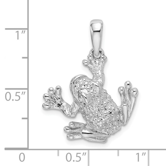 925 Sterling Silver Polished Texture Frog Hanging by Leg Necklace Charm Pendant - Picture 4 of 4